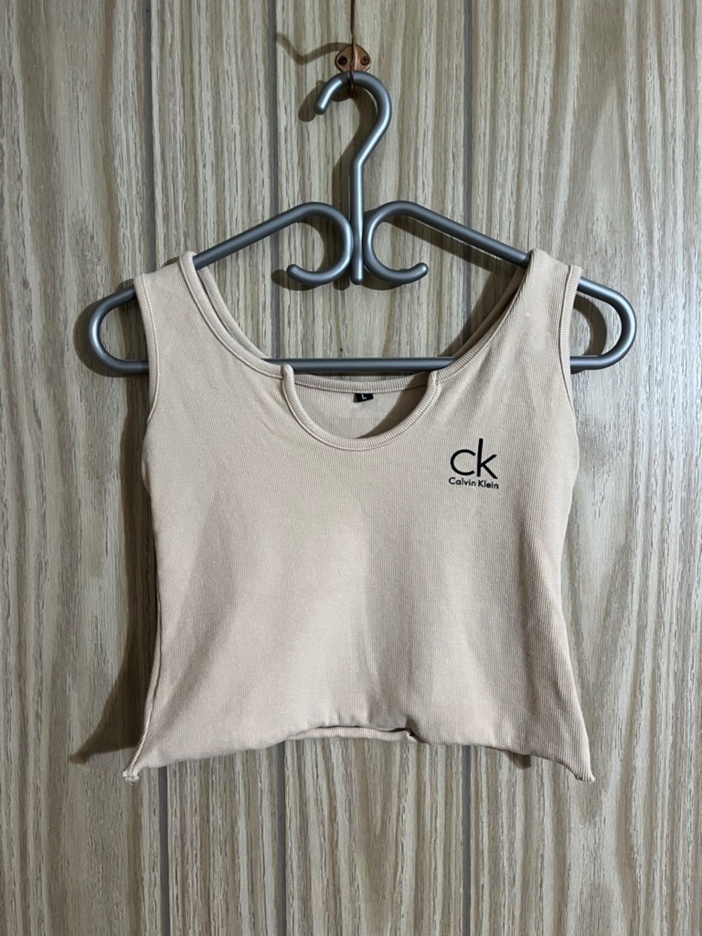 Calvin Klein Neutral Beige Cropped Tank with CK Logo